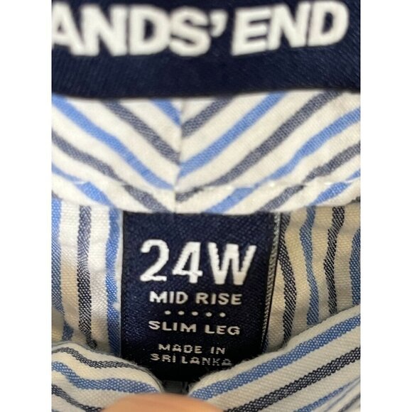 Lands End Pant Women 24W Blue Striped Slim Chino Ankle Neutral Preppy Retro 80s - Picture 3 of 13